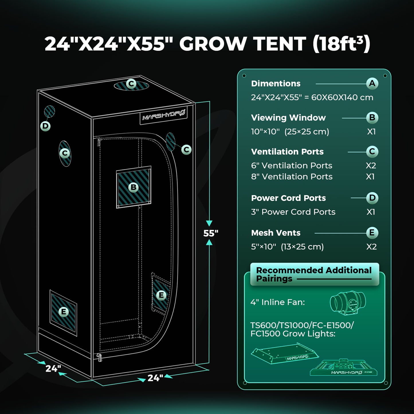 Mars Hydro 60x60x140cm Indoor Grow Tent