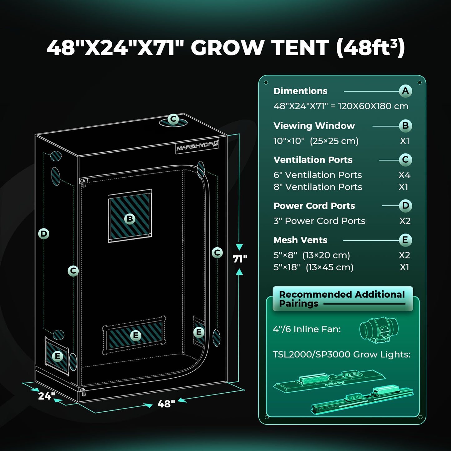 Mars Hydro 120x60x180cm Indoor Grow Tent