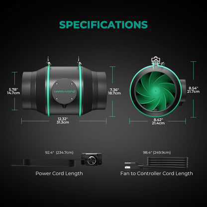 Mars Hydro 150mm Inline Duct Fan with Speed Controller