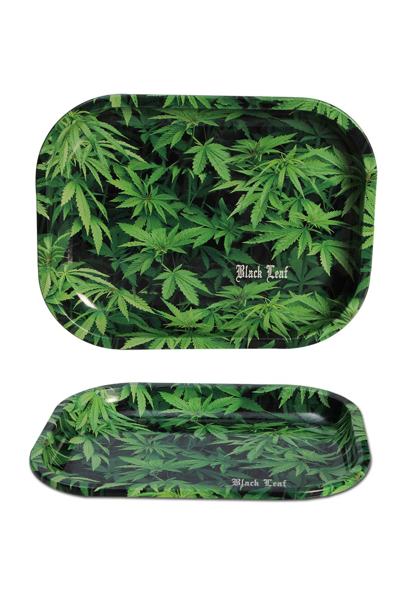 Black Leaf Rolling Tray Hemp