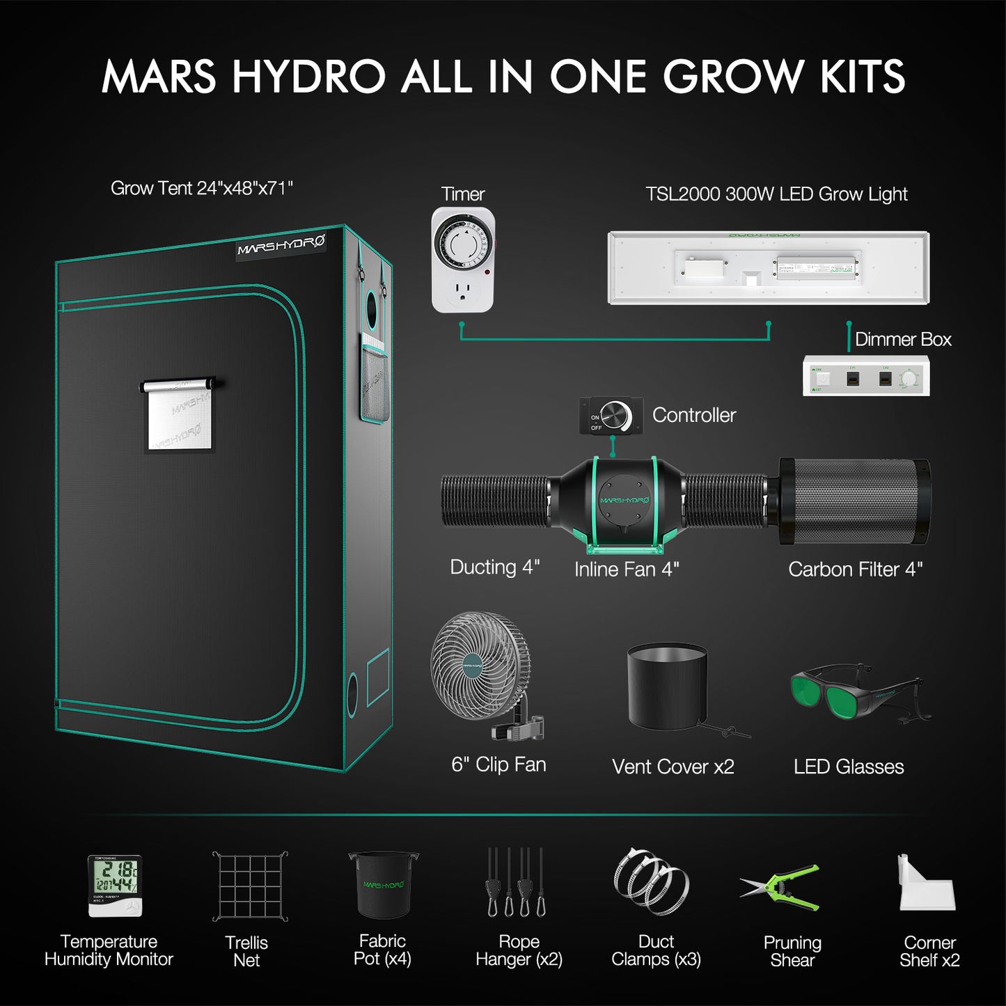 Mars Hydro TSL2000 Complete Grow Tent Kit With Speed Controller