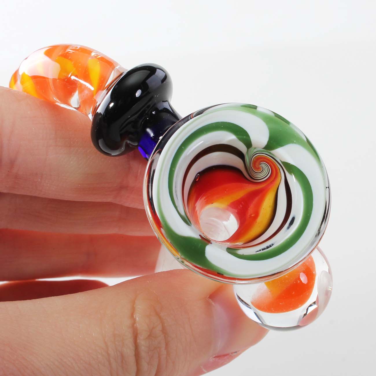 Black Leaf Swirl Art Bowl | SG14 Orange/Green