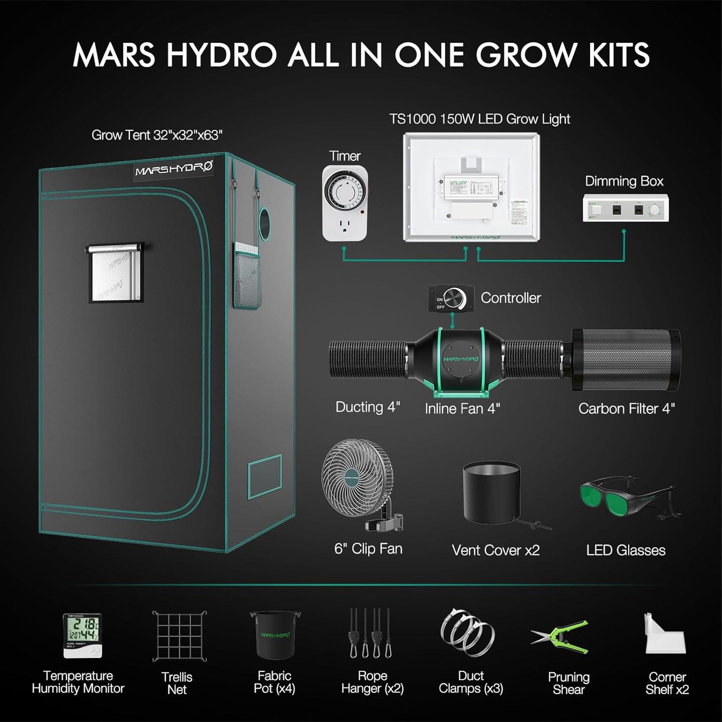 Mars Hydro TS 1000 Complete Grow Tent Kit With Speed Controller