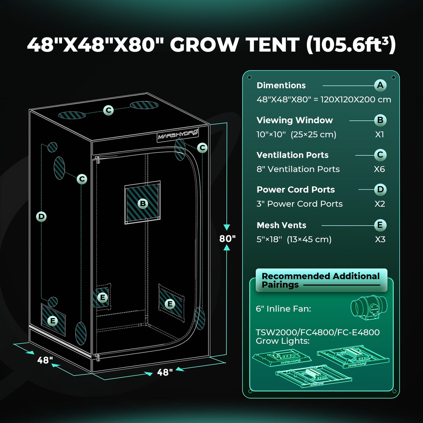 Mars Hydro 120x120x200cm Indoor Grow Tent